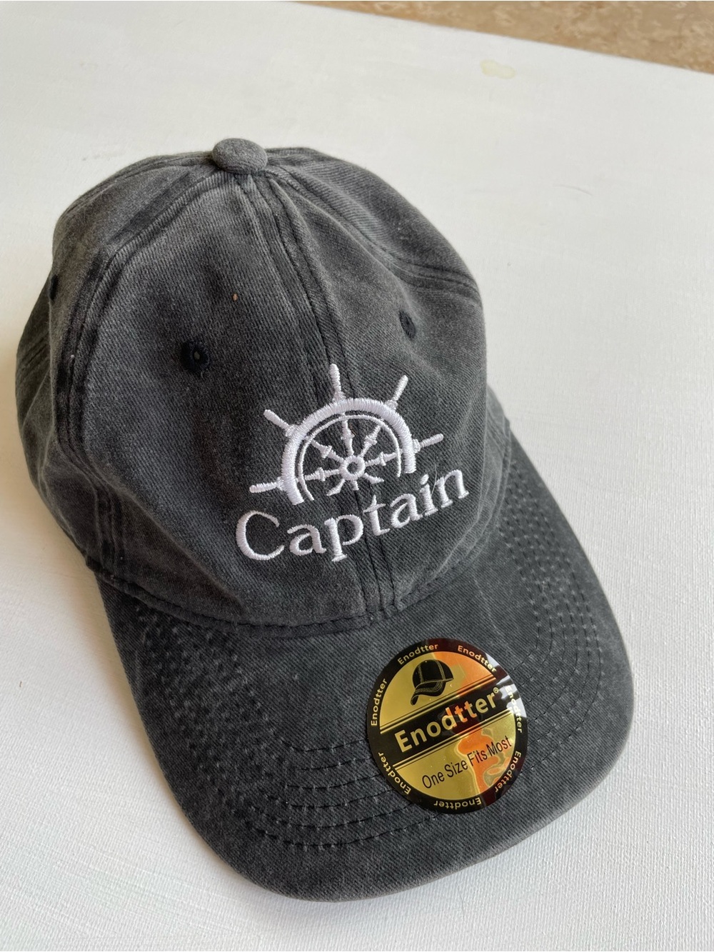 Captain Embroidered Hat in Washed Black